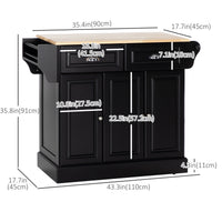 Kitchen Island with Storage Rolling Kitchen Serving Cart with Rubber Wood Top Towel Rack Storage Drawer Cabinet, Black