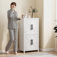 Farmhouse Bathroom Storage Cabinet, Bathroom Floor Cabinet with Barn Doors and Adjustable Shelf, White