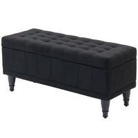 Storage Ottoman, Linen Fabric End of Bed Bench with Button Tufted Storage Bench for Bedroom, Black