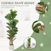 5FT Artificial Fiddle Leaf Fig Tree Set of 2, Fake Potted Tree with Solid Wood Trunks for Indoor Decor, Green