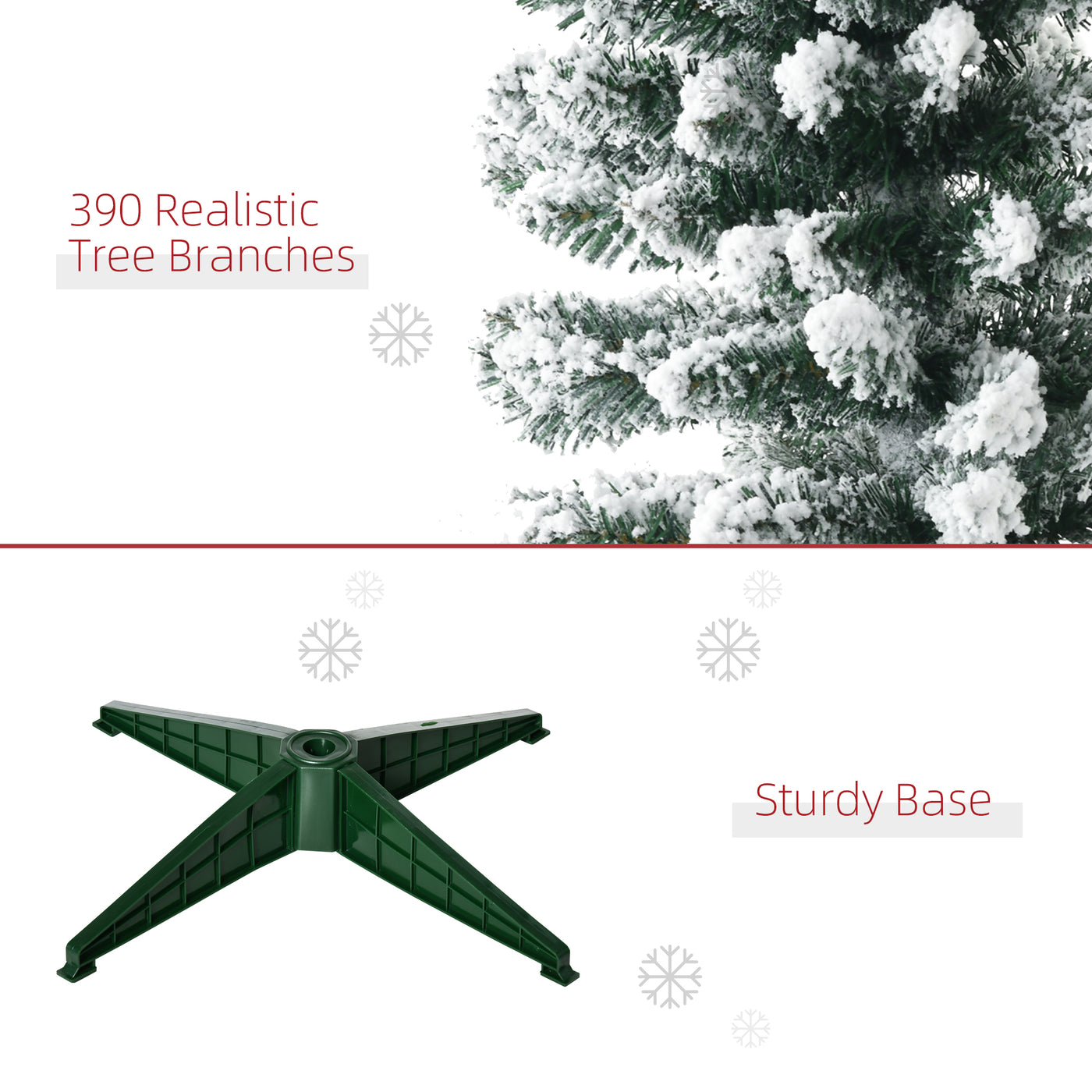 6ft Tall Pencil Artificial Christmas Tree, Holiday Décor with Snow Flocked Branches, Green