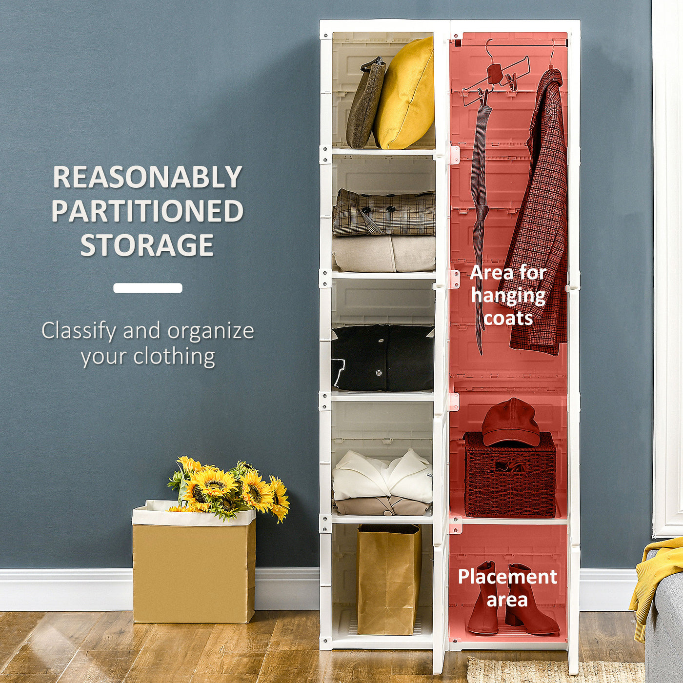Portable Wardrobe Closet, Folding Bedroom Wardrobe, Clothes Storage Organizer with Cube Compartments, White