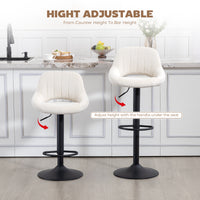 Bar Stools Set of 2, Swivel Counter Height Barstools with Adjustable Height and Cutout Back, Velvet Upholstered Bar Chairs with Round Metal Base and Footrest, Cream