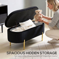 Upholstered Bedroom Bench, Channel Tufted Ottoman Bench with Thick Padding and Metal Legs, Black