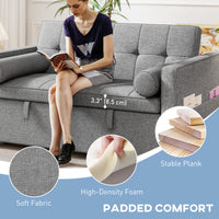 Pull Out Sofa Bed, Sleeper Sofa Couch with USB Ports, Small Linen Loveseat Futon Couch for Living Room, Grey