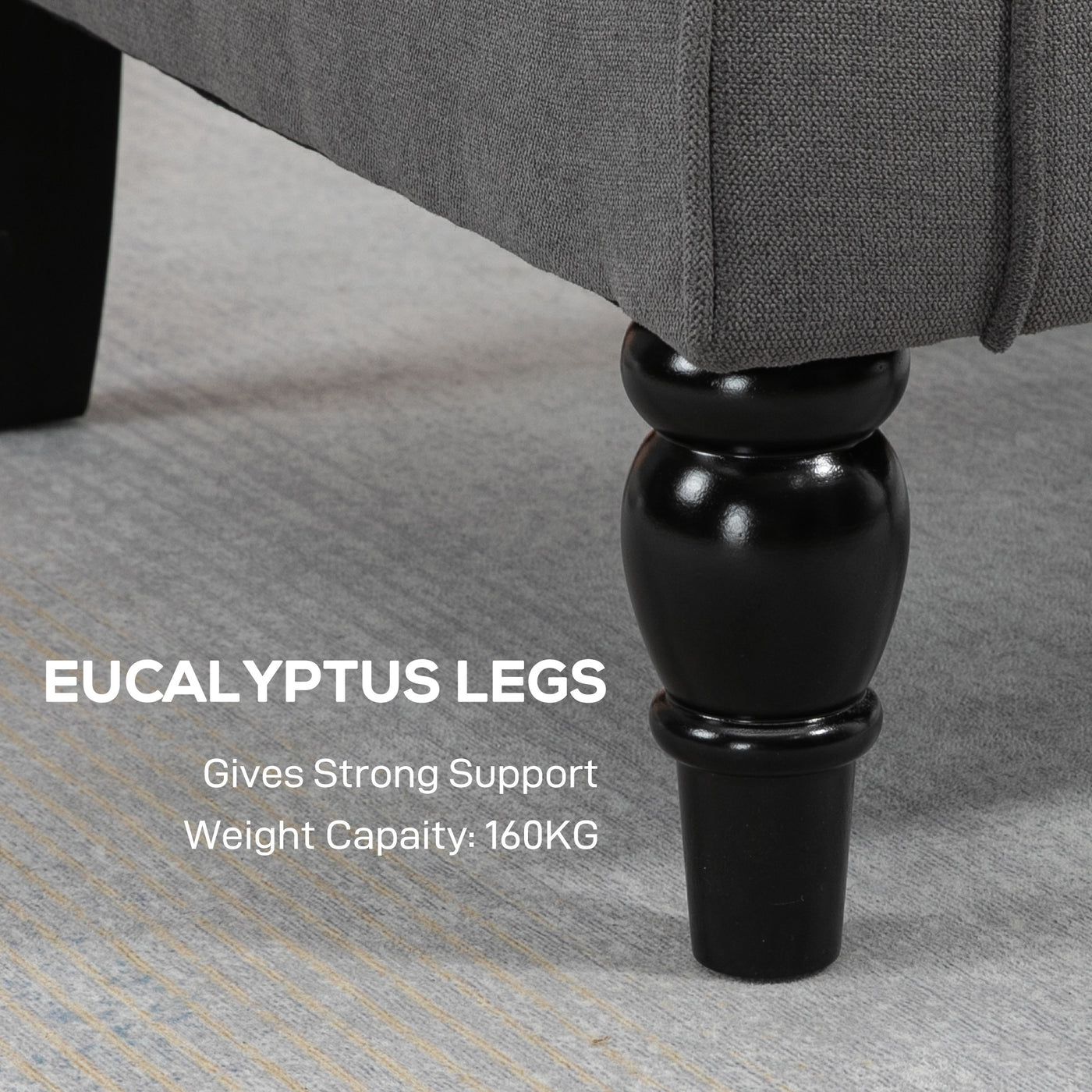 Fabric Accent Chair, Button Tufted Armchair, Armchair with Wood Legs, Thick Padding for Bedroom, Charcoal Grey