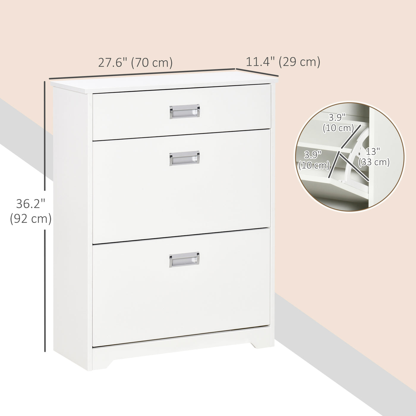 Narrow Shoe Storage with Drawer, 2 Flip Doors and Adjustable Shelves, Shoe Cabinet for 16 Pairs of Shoes, White