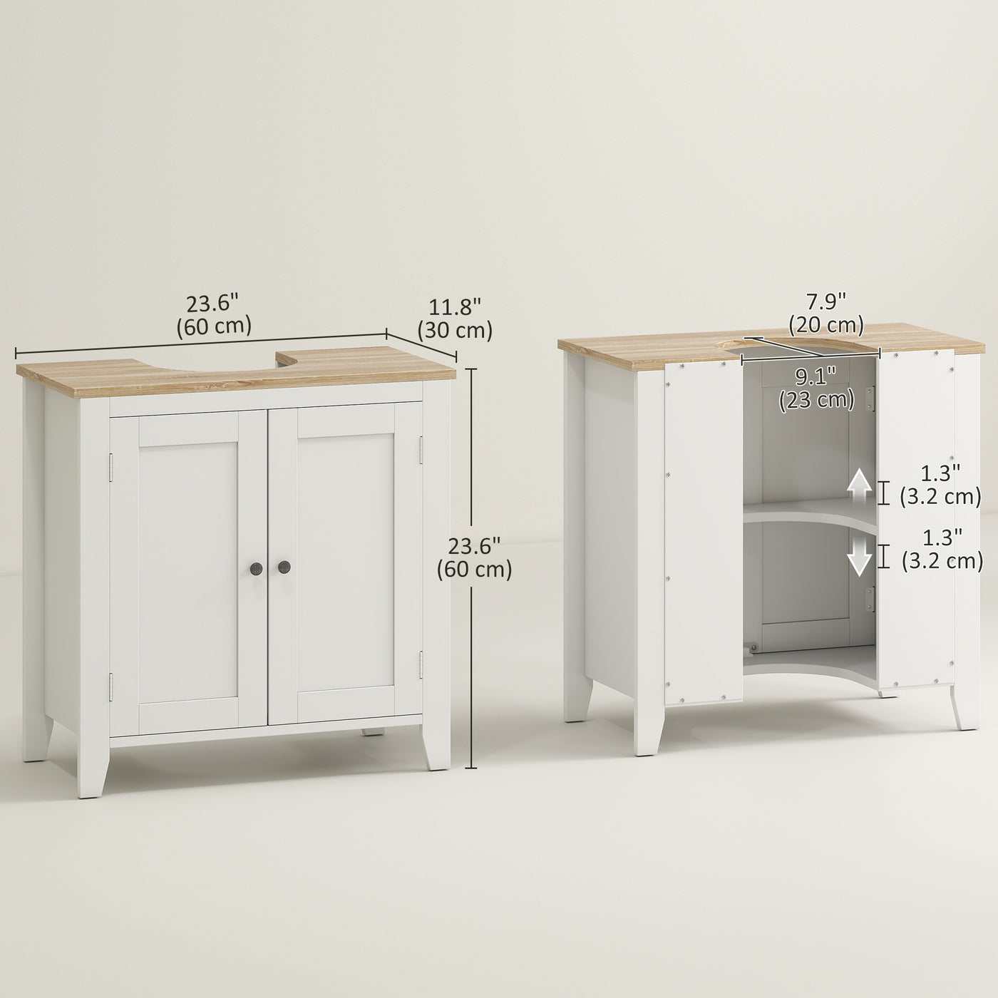 Bathroom Sink Vanity Unit, Under Sink Bathroom Cabinet with U-Shape Design and Adjustable Shelf, White