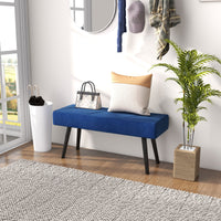 39 Inches Upholstered Bedroom Bench, Modern End of Bed Bench with Steel Legs, Dark Blue