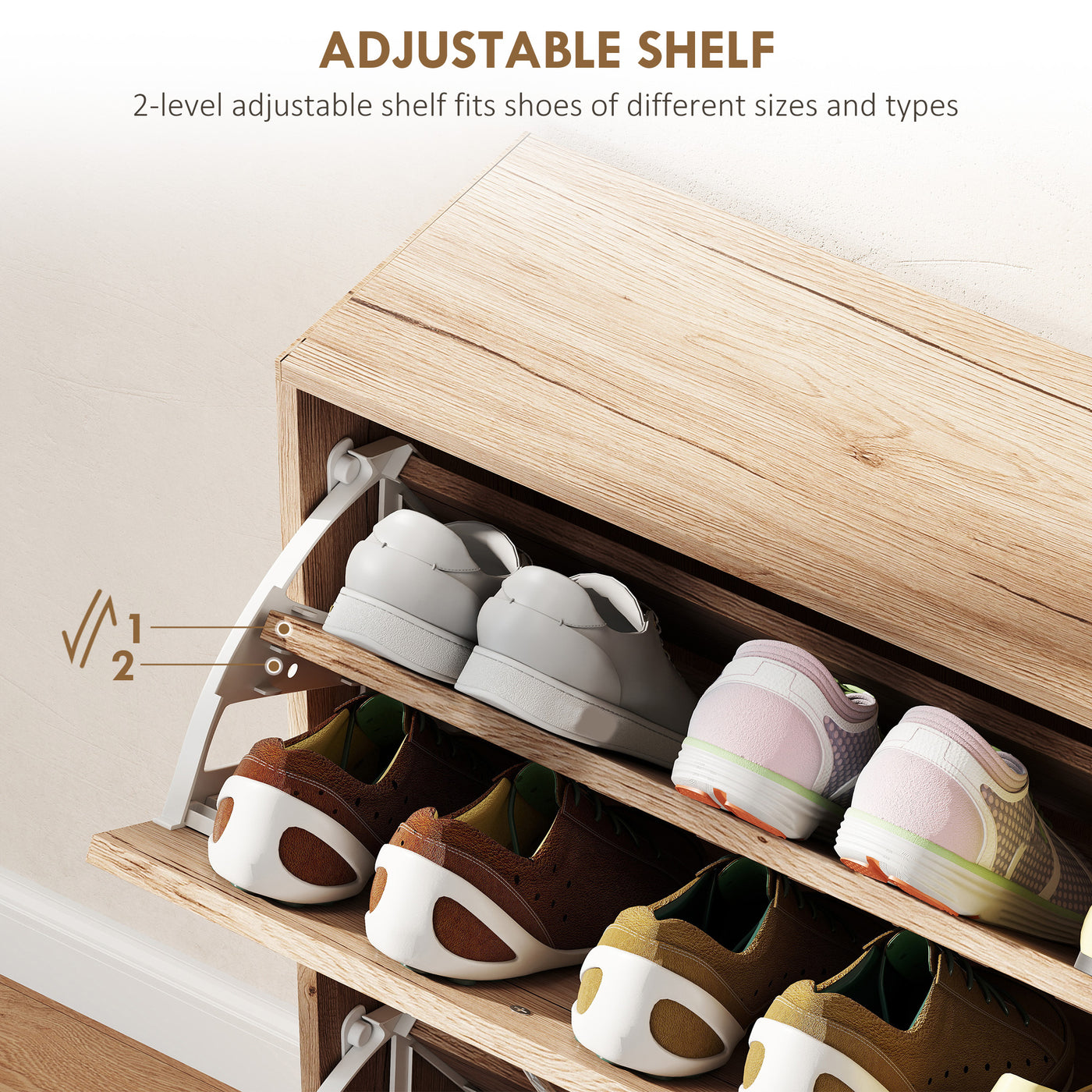 Shoe Storage Cabinet with 4 Flip Drawers, Narrow and Slim, 12-20 Pair of Shoes Organizer for Hallway, Entryway, Oak