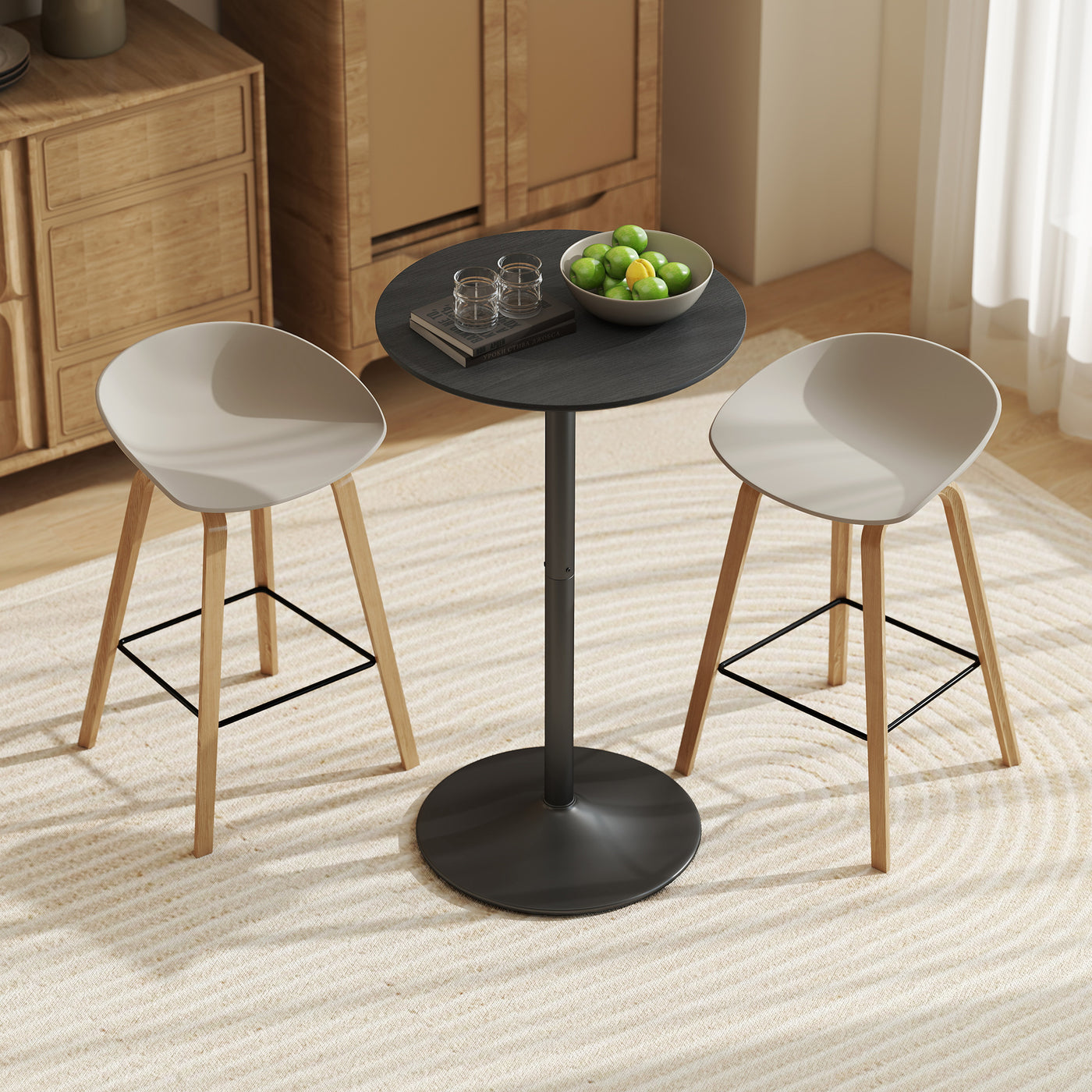Round Table for 2, 40.2 Inch Bar Height Pub Table with Steel Frame, Non-Slip Base for Living Room, Kitchen, Black
