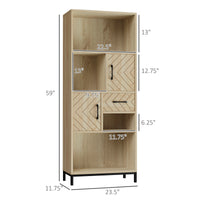 59" Bookcase, Storage Bookshelf with Cabinets, Drawer and Open Compartments, Freestanding Display Shelves for Home Office, Living Room, Study, Nature Wood