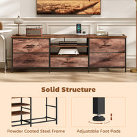 TV Stand for TVs up to 70 Inch, Industrial TV Console with Charging Station, 5 Drawers and Open Shelves, Rustic Brown