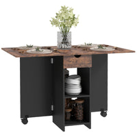 Folding Dining Table, Space Saving Drop Leaf Table with Drawer and Shelves for Kitchen, Dining Room, Rustic Brown