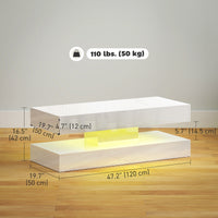Coffee Table with Adjustable LED Lights, Modern Living Room Table with 2 Drawers, Open Shelf, Remote, High Gloss White