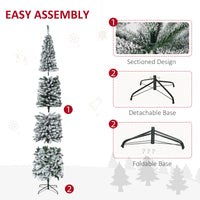 9ft Flocked Christmas Tree, Pencil Christmas Tree with Realistic Branch Tips, Folding Metal Stand, Green