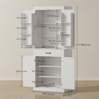 72" Kitchen Pantry Cabinet, Farmhouse Kitchen Storage Cabinet with 4 Barn Doors, 6 Door Shelves, Drawer, White