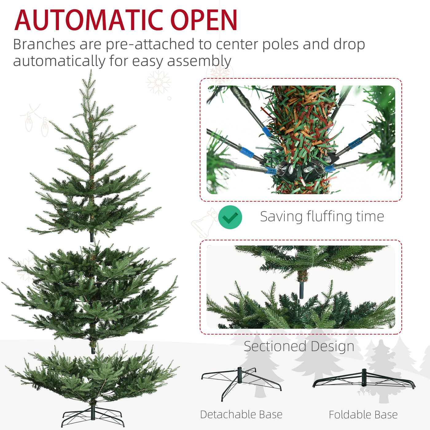 9ft Artificial Christmas Tree with Metal Base, Xmas Tree