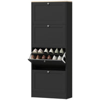 Modern Shoe Storage Cabinet with 4 Flip Drawers and Adjustable Shelves, Shoe Cabinet for 18-24 Pairs of Shoes, Black