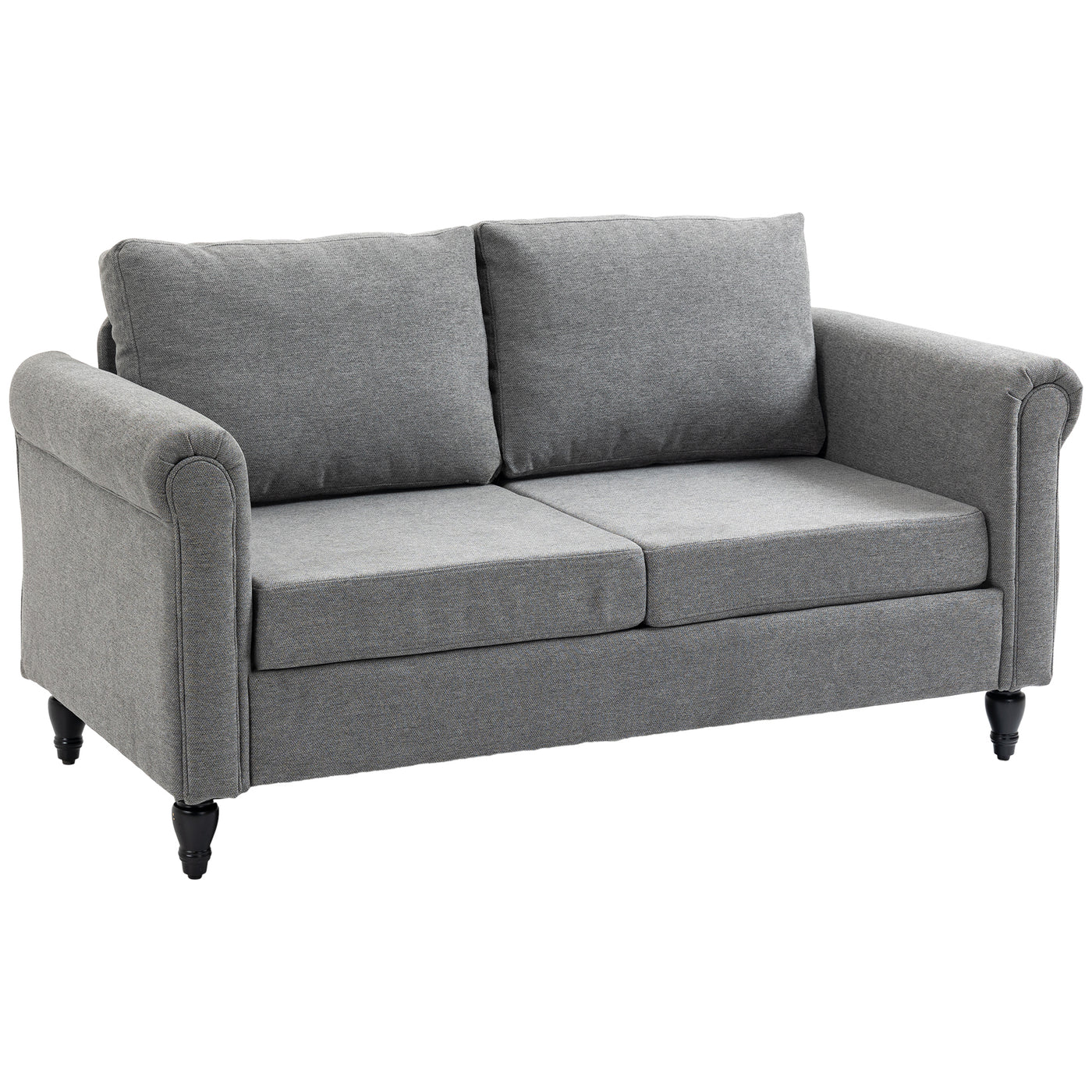 Vintage Loveseat, Upholstered Love Seat Furniture, Chenille-feel Fabric 2 Seater Sofa Couch with Rolled Arms, Gourd-Shaped Rubber Wood Legs for Living Room, Light Grey