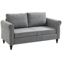 Vintage Loveseat, Upholstered Love Seat Furniture, Chenille-feel Fabric 2 Seater Sofa Couch with Rolled Arms, Gourd-Shaped Rubber Wood Legs for Living Room, Light Grey