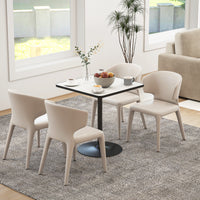 Dining Table for 4, Modern Kitchen Table with Marble Effect Tabletop and Round Base, White
