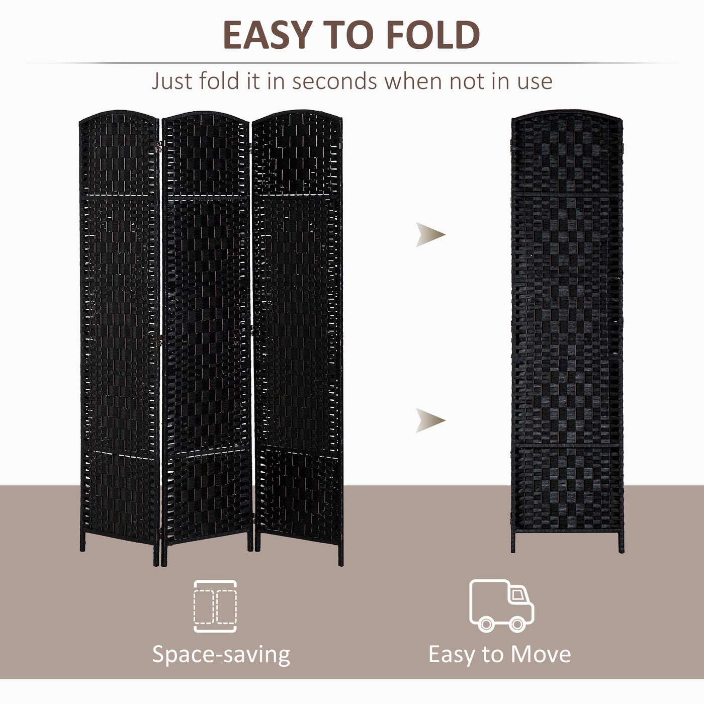 6ft Folding Room Divider, 3 Panel Wall Partition with Wooden Frame for Bedroom, Home Office, Black