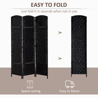 6ft Folding Room Divider, 3 Panel Wall Partition with Wooden Frame for Bedroom, Home Office, Black