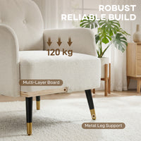 Accent Chair Modern Tufted with Metal Legs Upholstered Reading Armchair for Living Room Cream White