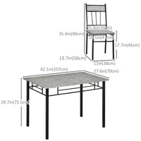 5 Pieces Diner Tables Dining Room Sets for 4 People with Marble Effect Tabletop Padded Chairs and Metal Frame Grey