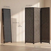 Folding Privacy Screen, 3 Panel Room Divider, Freestanding Partition with Handwoven Bamboo and Pine Wood Frame, Black