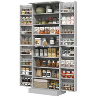 65" Kitchen Cabinet, Kitchen Pantry Cabinet with 4 Doors and 16 Door Shelves for Dining Room, Grey