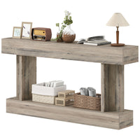 63 Inch Long Console Table, Vintage Narrow Entryway Table with Storage Shelf for Living Room and Hallway, Light Brown