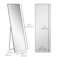 64"x20" Full Length Mirror, Floor Standing, Wall-Mounted or Leaning Against Wall Tall Mirror w/Support Frame, Rectangular Full Body Mirror for Bedroom, Living Room, Black