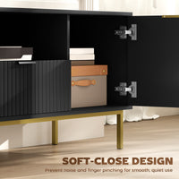 Modern TV Console for TVs up to 50 Inch, Entertainment Center with Smart RGB LED Lights and Soft Close Doors, Black