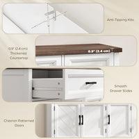 Sideboard Buffet Cabinet, 44" Farmhouse Kitchen Cabinet with 3 Chevron Doors, 2 Drawers and 2 Adjustable Shelves, White
