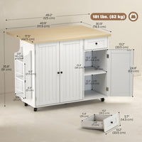 Kitchen Island Cart, Rolling Kitchen Island Table with Drop Leaf, Drawer, Spice and Towel Rack, White