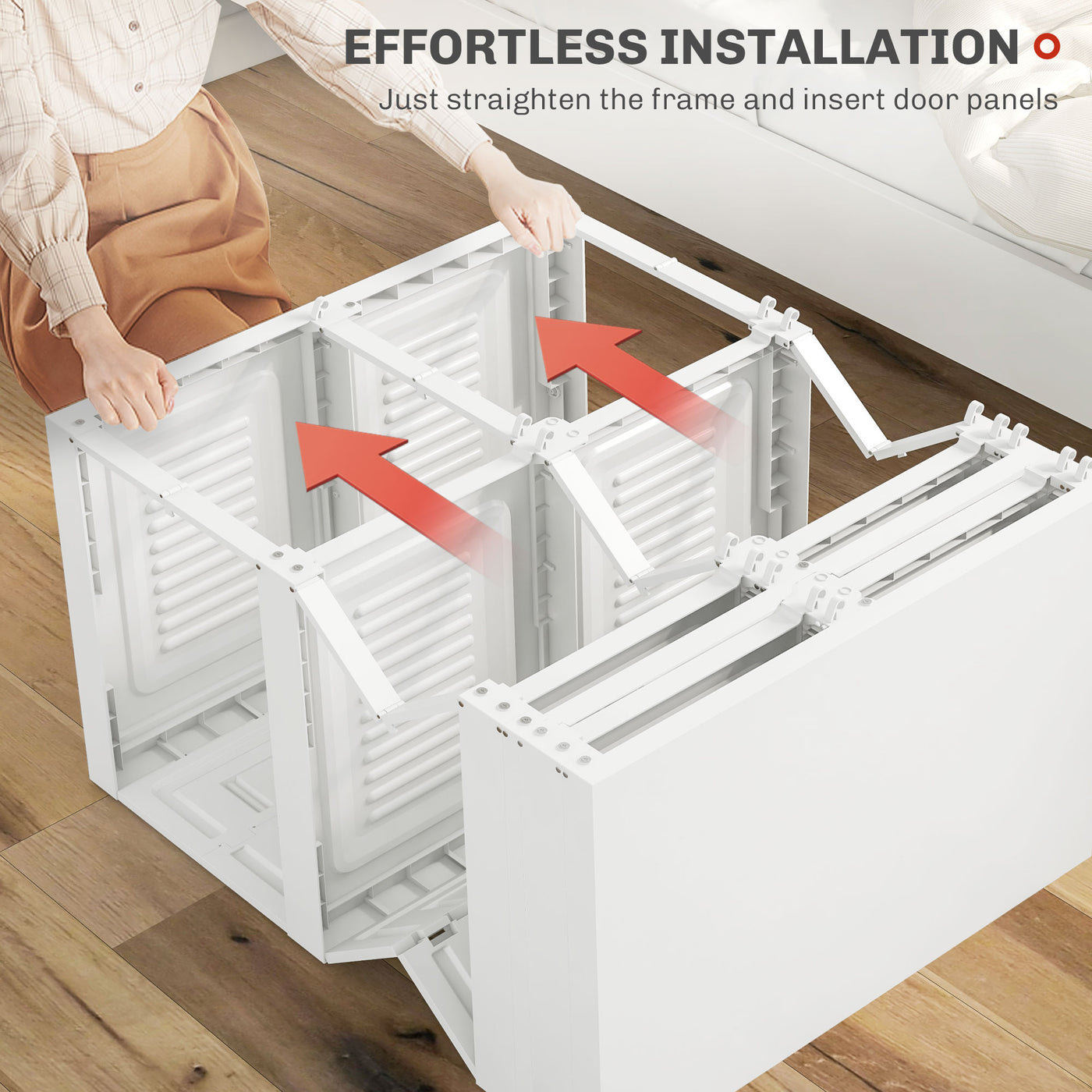 Portable Wardrobe, Foldable Storage Organzier with 5 Compartments, 1 Hanging Rod, Magnet Doors, White
