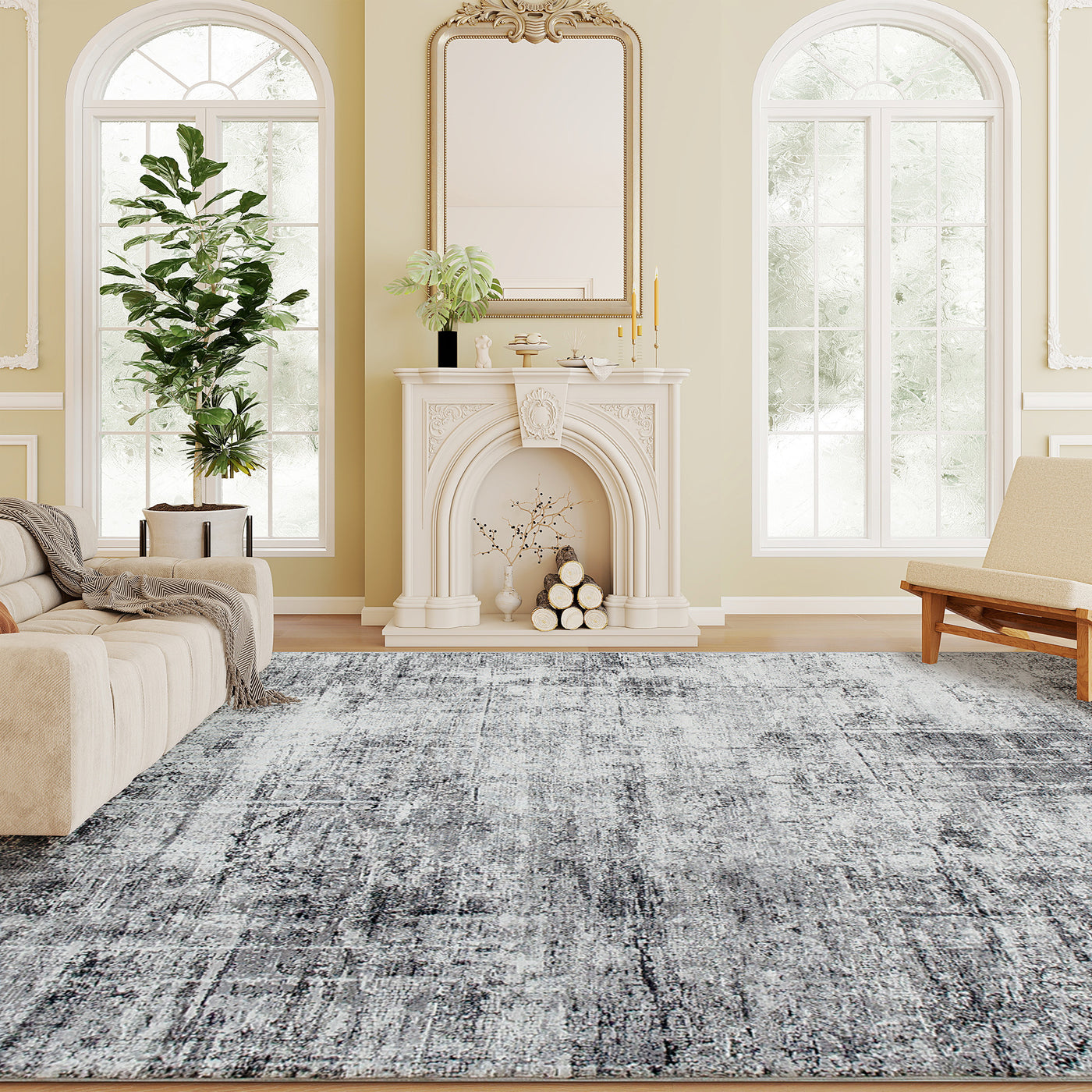 Area Rug for Living Room 9x12, Modern Abstract Machine Washable Rug, Non-Slip Carpet for Bedroom, Dining Room, Grey