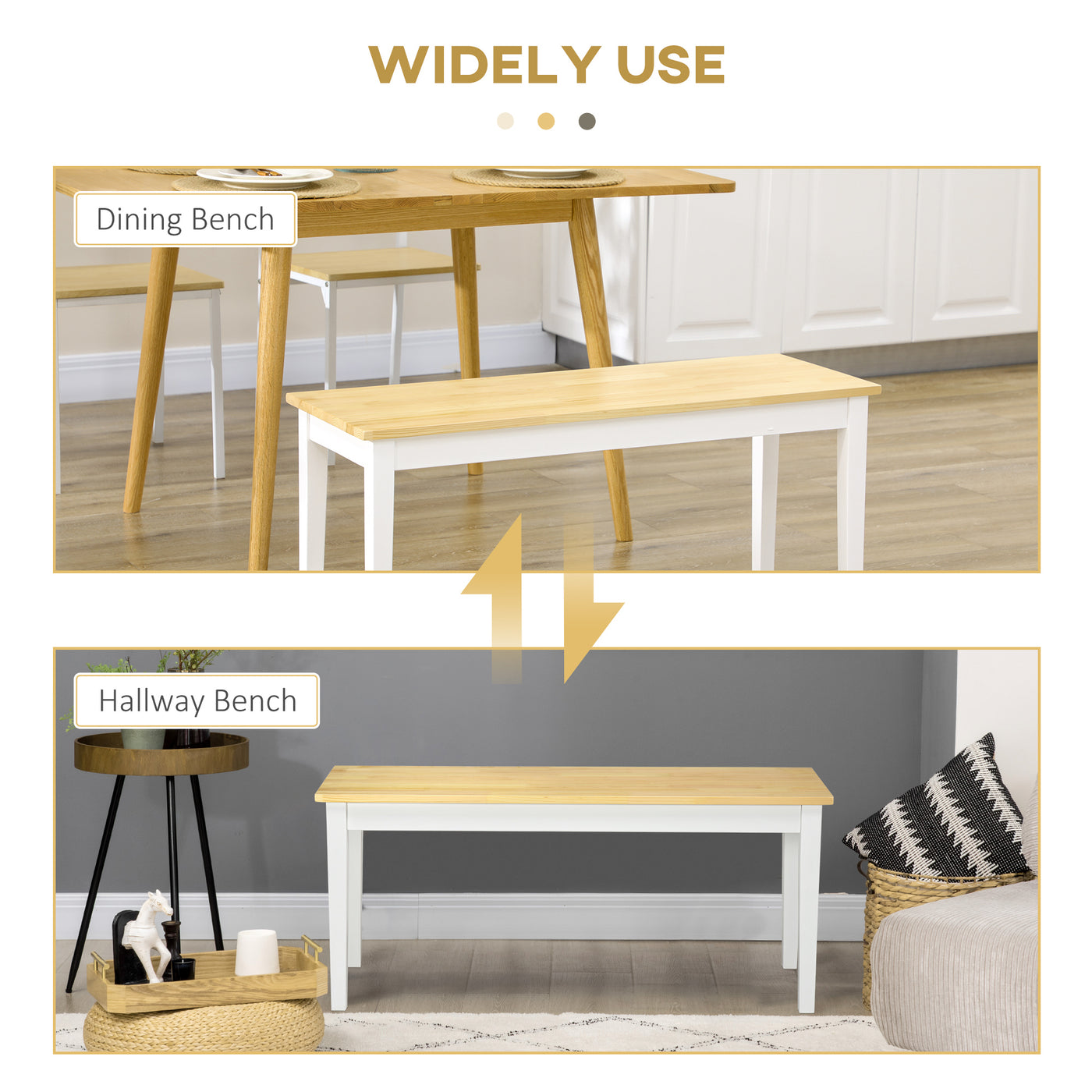 40" Wood Dining Bench for 2 People, Wooden Bench Seat for Kitchen, Dining Room, Entryway, Natural