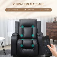 Swivel Massage Recliner Chair Rocker, Overstuffed Manual Reclining Sofa, PU Leather Rocking Chair with Side Pockets, Cup Holders, for Living Room, Nursery, Black