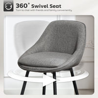 26" Counter Height Barstools Set of 2, Upholstered Swivel Bar Stools with Backrests and Armrests, Dark Grey