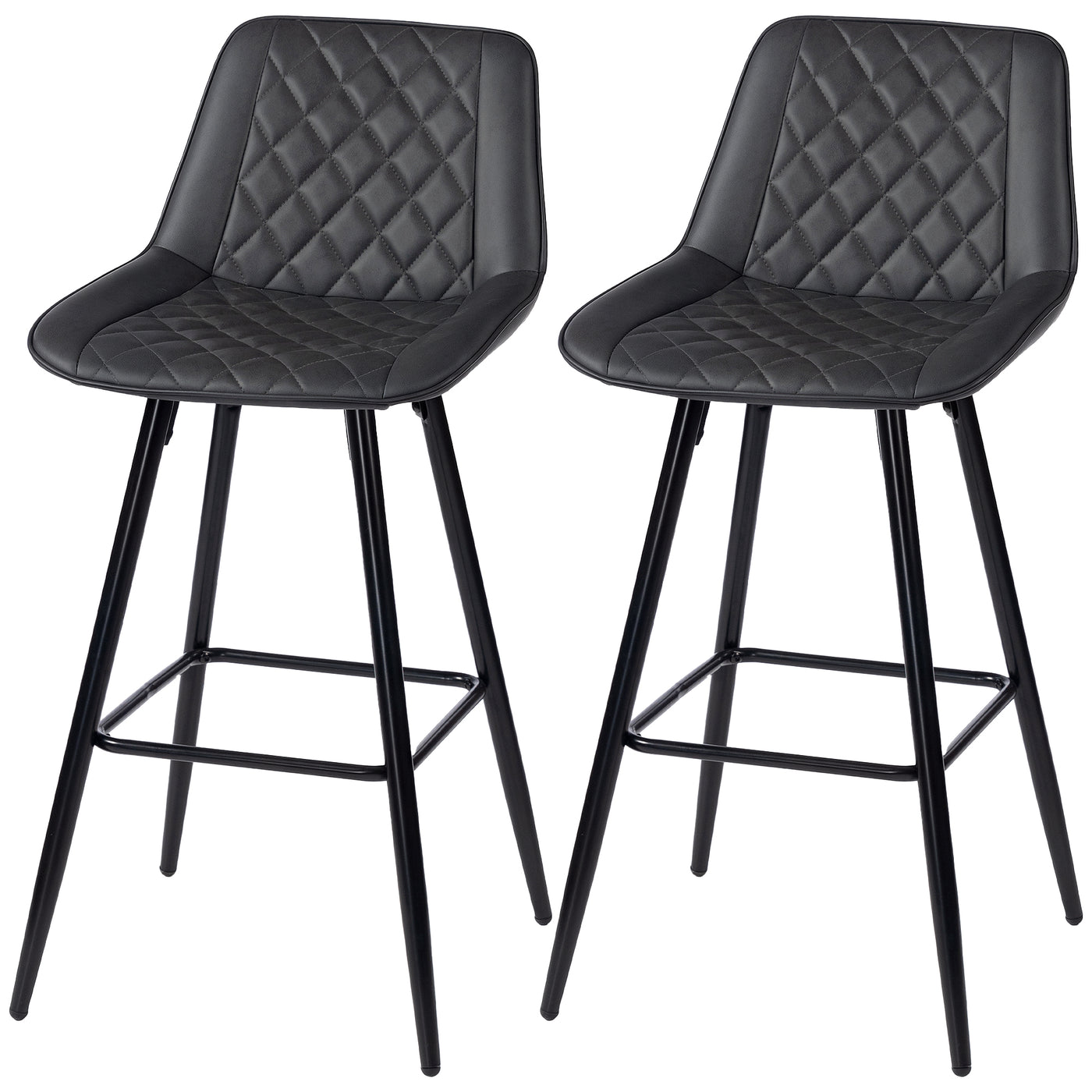 PU Leather Counter Height Bar Chairs Set of 2, 27.75" Bar Stools with Metal Legs for Dining Area, Kitchen Island, Black