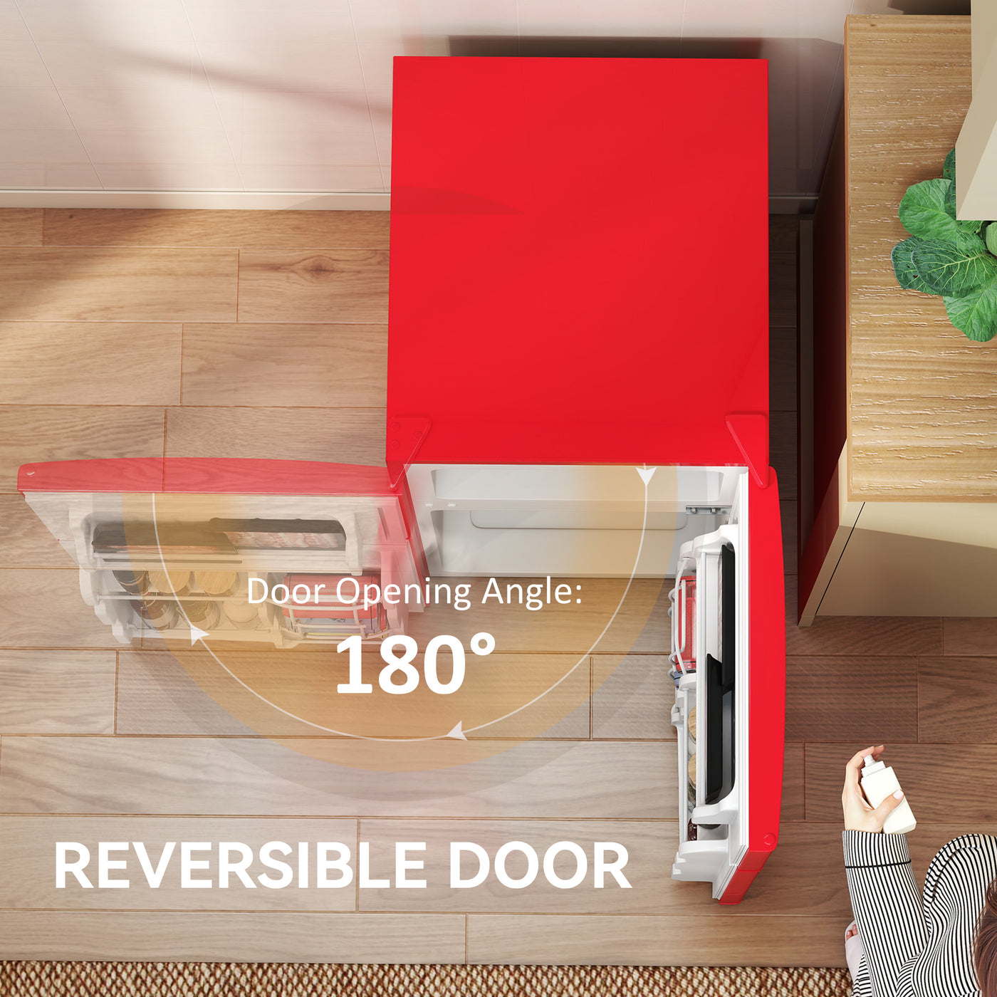 3.2 Cu Ft Compact Refrigerator, Mini Fridge with Freezer, Adjustable Shelves and Reversible Doors for Bedroom, Red