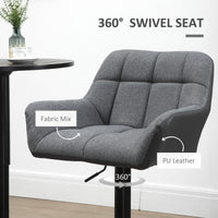 Swivel Barstools Set of 2 Adjustable Bar Stools with Footrest Armrests and PU Leather Back for Dining Room Grey