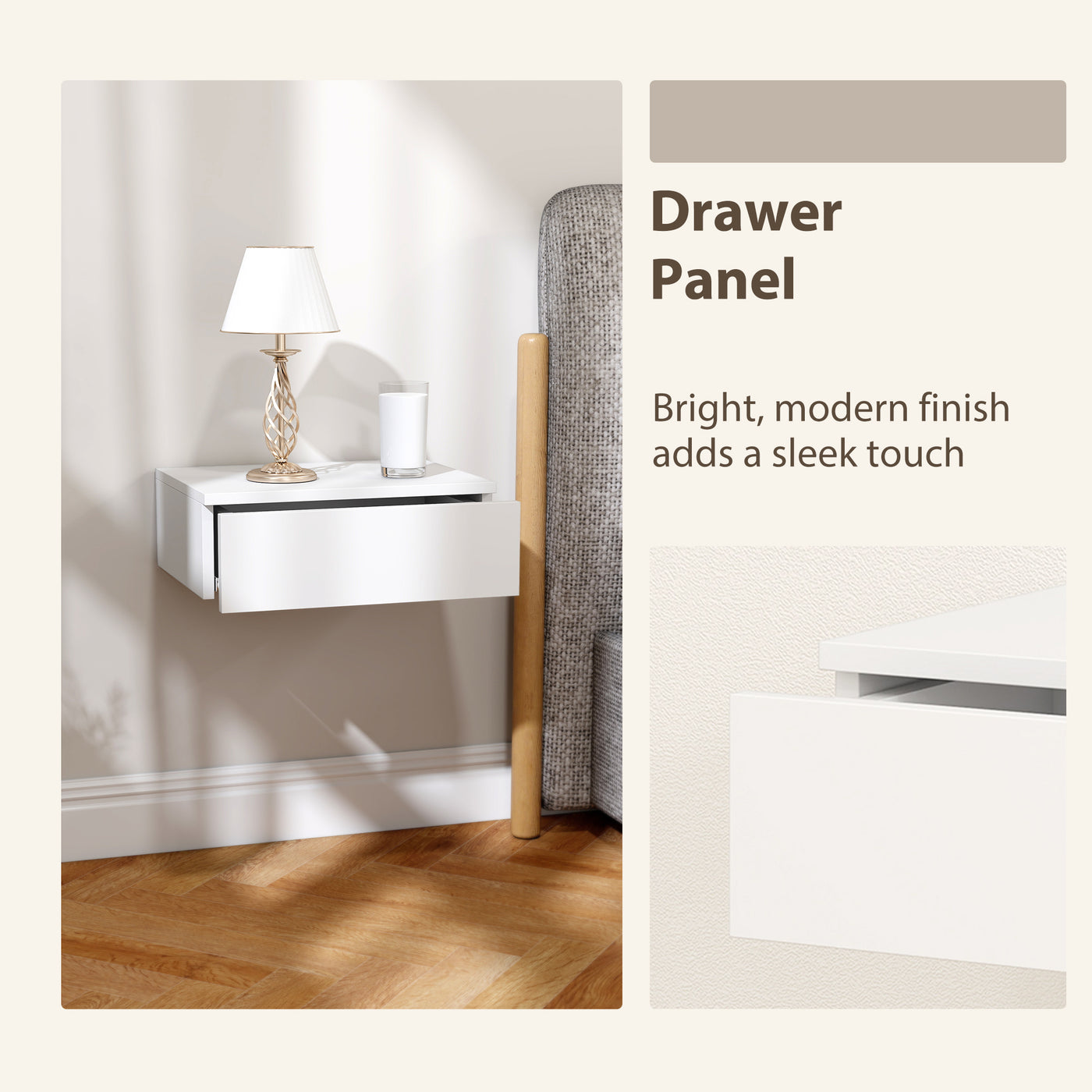 Set of 2 Wall Mounted Bedside Tables, Floating Nightstands with Drawer for Bedroom, White