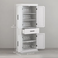 72" Kitchen Storage Cabinet, Farmhouse Kitchen Pantry Cabinet with 4 Barn Doors, Drawer, Adjustable Shelves, White