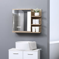 Medicine Cabinet with Mirror, Wall Mounted Bathroom Mirror Cabinet, Bathroom Wall Cabinet with 3 Open Shelves, Natural
