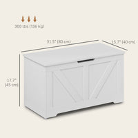 31.5 Inches Storage Chest, Storage Trunk with 2 Safety Hinges, Wooden Box for Living Room, White Wood Grain