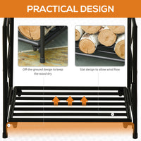 16" Heavy Duty Metal Fireplace Log Holder, Firewood Rack Outdoor for Fireplace Storage, Black